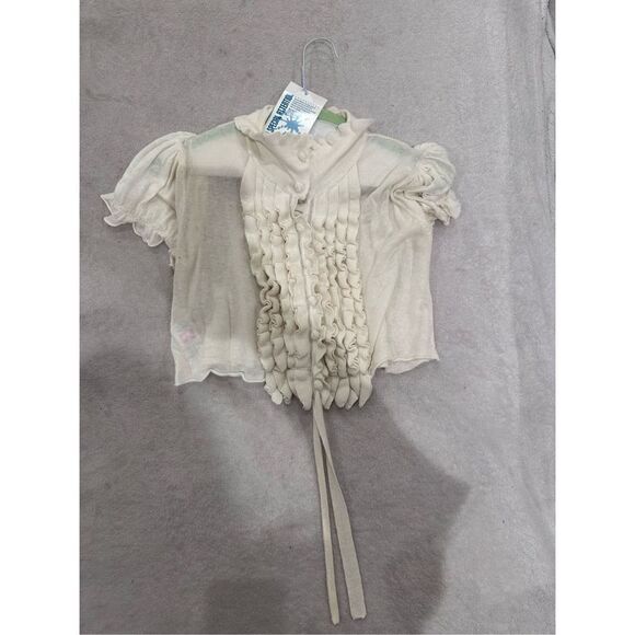 Mango MNG size M women’s cropped cardigan top cream ruffles - Picture 1 of 4